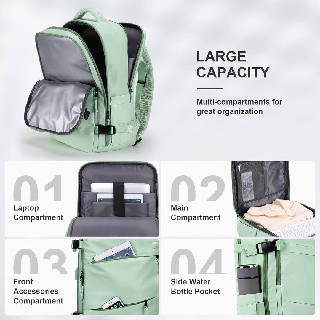 HOMIEE 40L Reiserucksack Damen, Handgepäck Rucksack,15,6 Zoll Laptop Rucksack für Arbeit Schule Woch