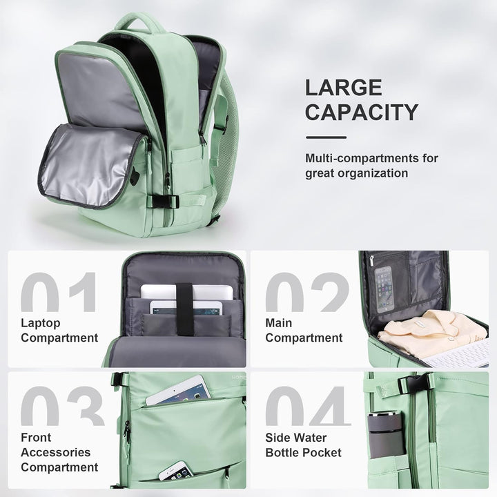 HOMIEE 40L Reiserucksack Damen, Handgepäck Rucksack,15,6 Zoll Laptop Rucksack für Arbeit Schule Woch