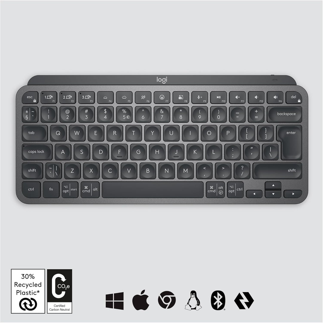 Logitech MXKeysMinimalist Wireless Illuminated KB Tastatur UK Single, Single