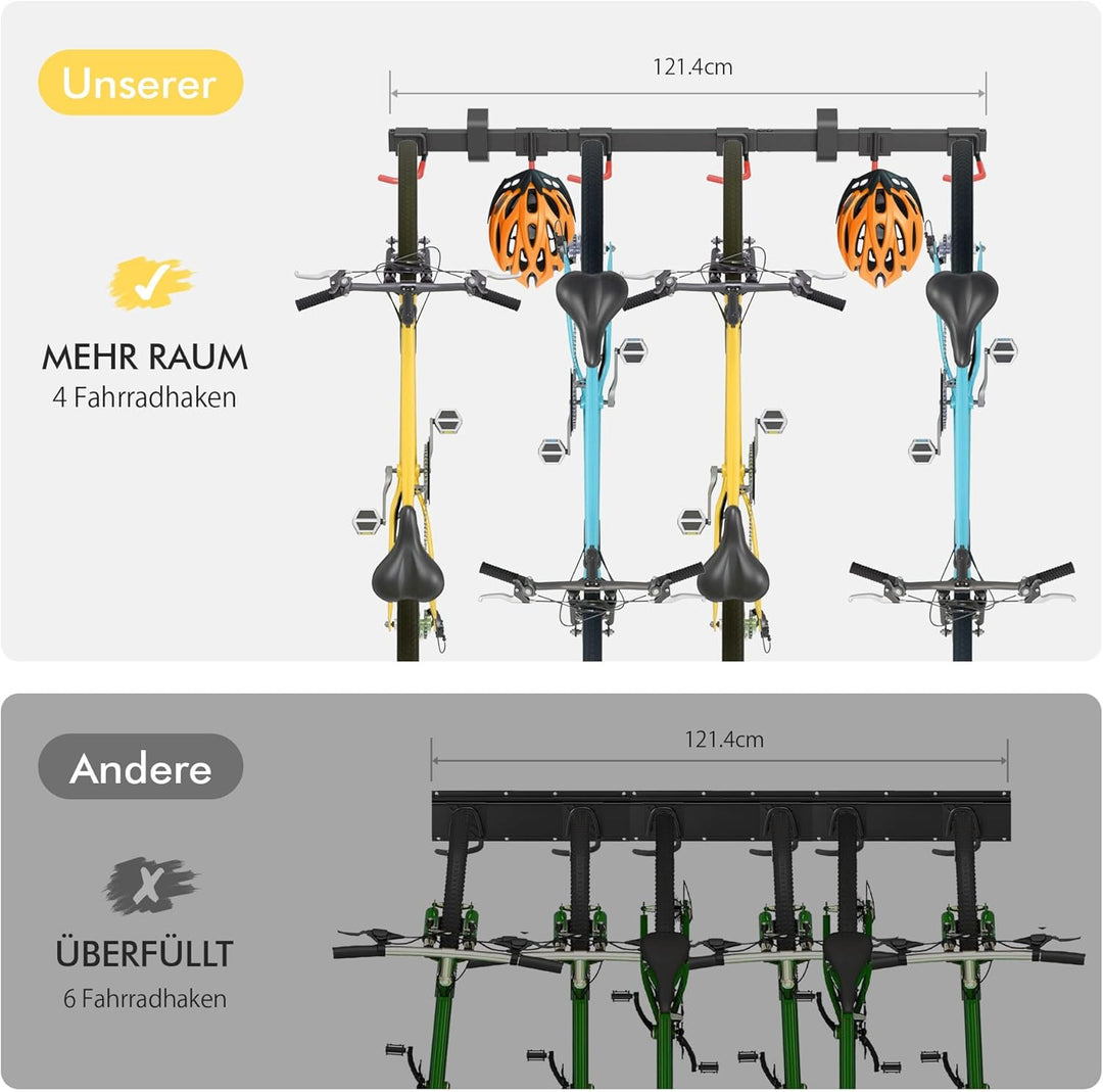 Mimoke Fahrrad Wandhalterung Vertikal | Geeignet für alle Fahrräder | Verstellbare Haken | Organisat