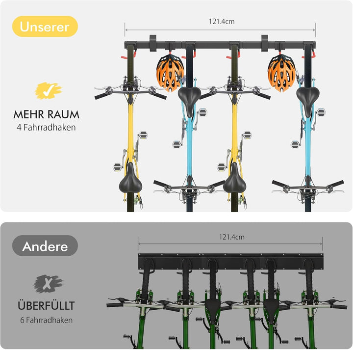 Mimoke Fahrrad Wandhalterung Vertikal | Geeignet für alle Fahrräder | Verstellbare Haken | Organisat