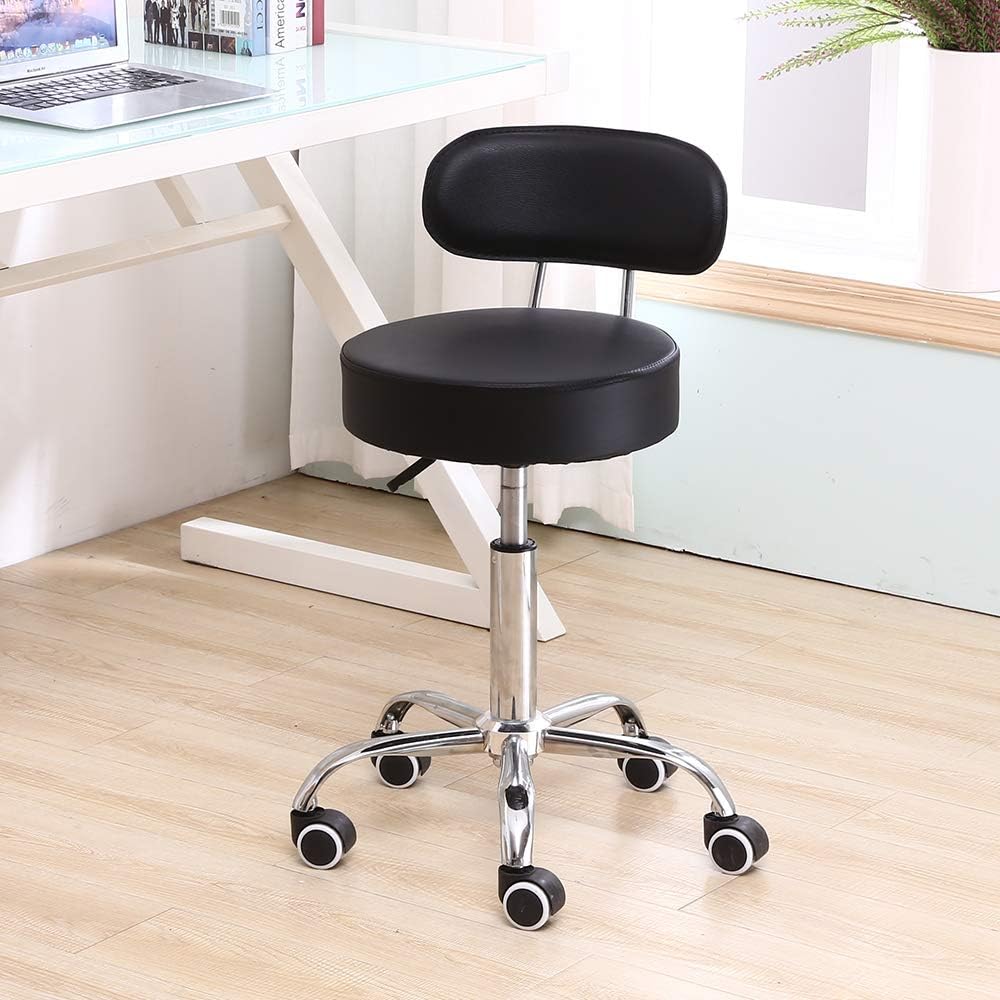 KKTONER Rollhocker mit Rückenlehne 360° drehbar Arbeitshocker höhenverstellbar 48-64cm für Büro Salo
