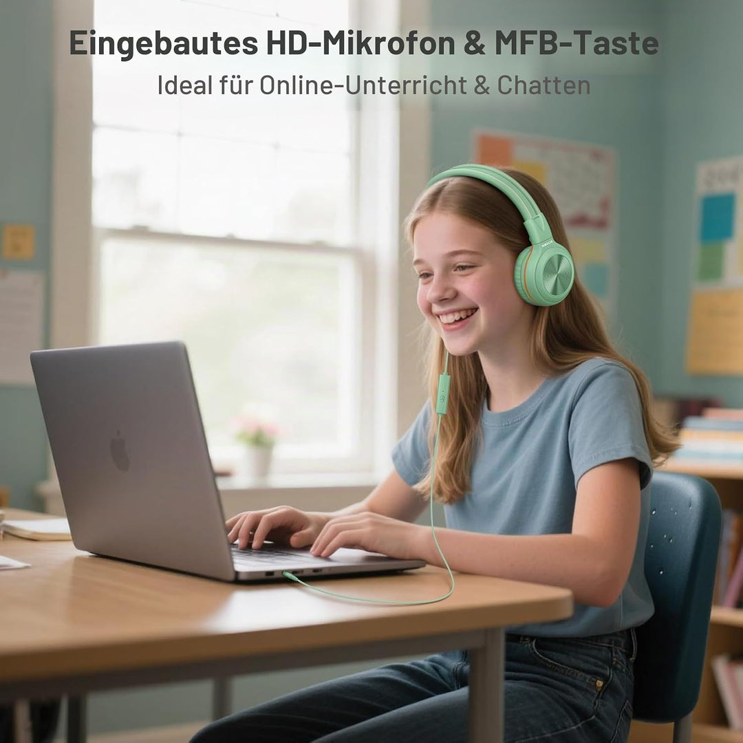 SIMOLIO Kopfhörer mit Kabel für Mädchen und Jungen, mit MIC und 85dB 94dB 104dB Lautstärkeregler, 3,