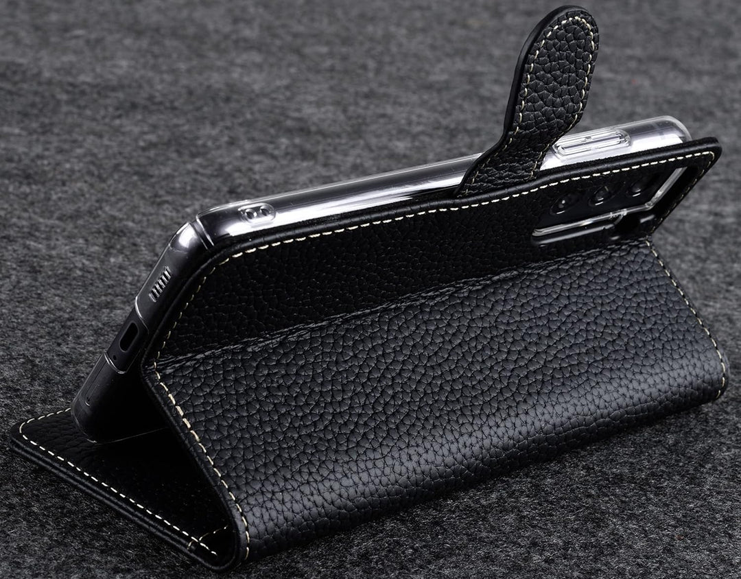 STILGUT Talis kompatibel mit Samsung Galaxy S21 FE 5G Hülle mit Kartenfach aus Leder, Wallet Case, L