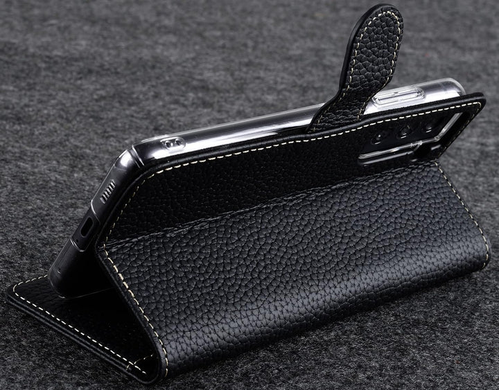 STILGUT Talis kompatibel mit Samsung Galaxy S21 FE 5G Hülle mit Kartenfach aus Leder, Wallet Case, L