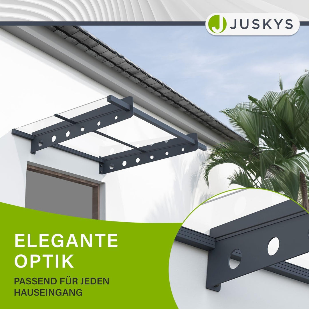 Juskys Vordach Haustür Überdachung 100x80cm aus Acrylglas & Stahl - Türvordach in Anthrazit - Dach f