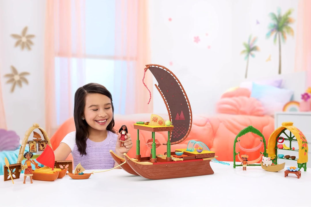 Mattel Disney Moana 2 Spielzeuge, Moanas Kanu Crew Spielset mit 5 kleinen Puppen in charakteristisch