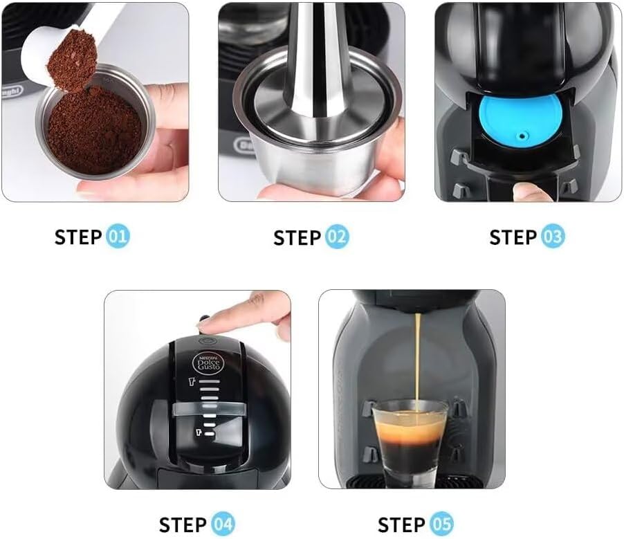 i Cafilas Wiederbefüllbare Kaffeekapsel für Dolce Gusto, Edelstahl Nachfüllbare Kapsel mit 1 löffel