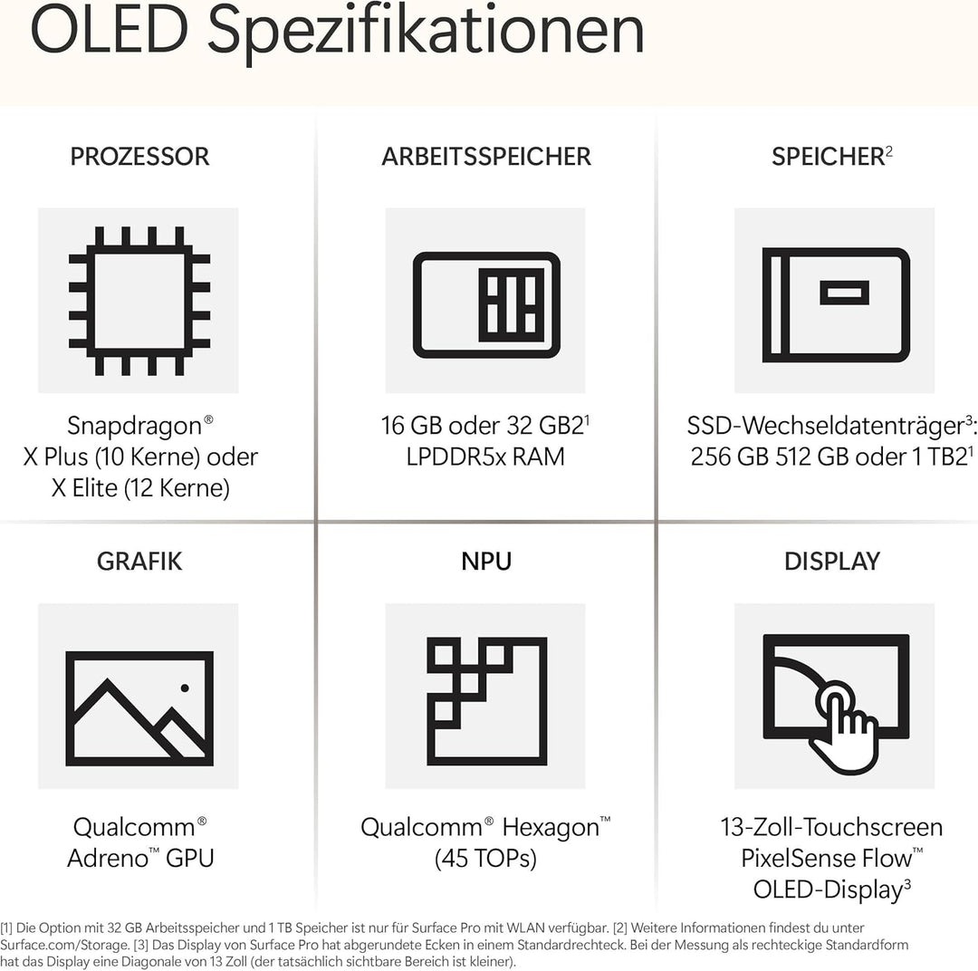Microsoft Surface Pro | Copilot+ PC | 13” OLED Touchscreen | Snapdragon® X Elite (12 Kerne) | 16GB R