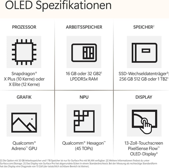 Microsoft Surface Pro | Copilot+ PC | 13” OLED Touchscreen | Snapdragon® X Elite (12 Kerne) | 16GB R