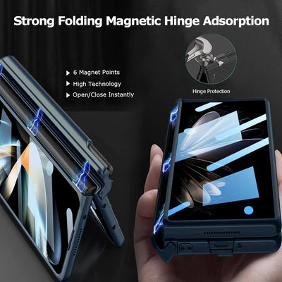 NINKI Kompatibel Samsung Galaxy Z Fold 4 hülle mit Handschlaufe, All-Inclusive magnetische Stossstan