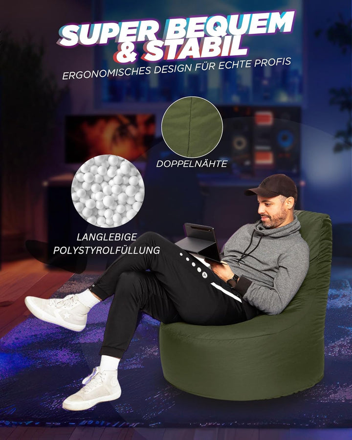 PATCH HOME Gamer Sessel mit Reissverschluss Lounge Kissen Sitzsack Sitzkissen Bean Bag In & Outdoor