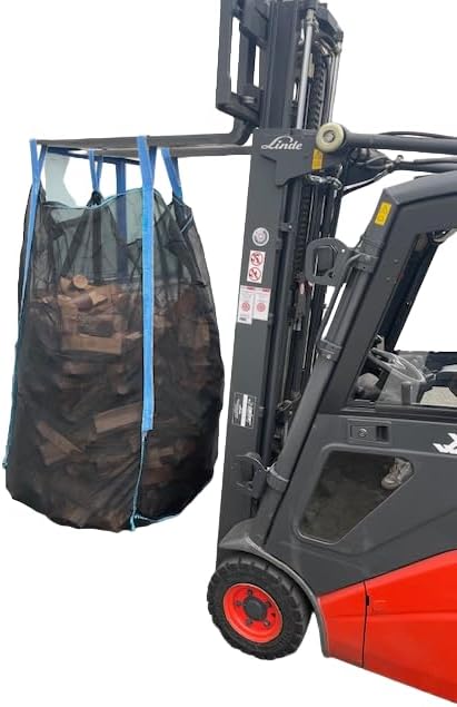 5 Stück Woodbag Big Bag Holz 100x100x160 cm (ohne Inhalt) mit Sternboden (Boden zum Öffnen) mit Netz