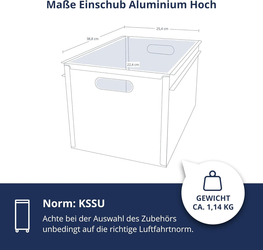 VanDeBord Einschub Aluminium Hoch, Schublade, Schubkasten, Drawer, Zubehör für Flugzeugtrolleys, Air