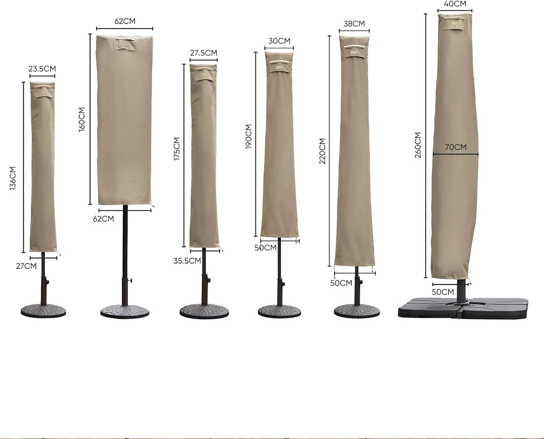 Sekey Schutzhülle für Ø 300 cm Sonnenschirm, Abdeckhauben für Sonnenschirm 170cm×27.5/33.5cm Taupe,