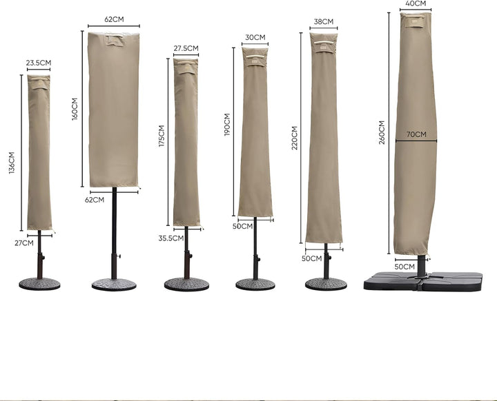 Sekey Schutzhülle für Ø 300 cm Sonnenschirm, Abdeckhauben für Sonnenschirm 170cm×27.5/33.5cm Taupe,