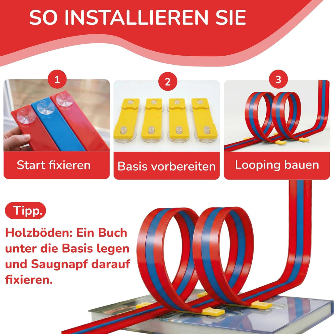 3-Spur Flexible Autorennbahn Set mit 2 Loopings (5M), Rennbahn mit Autos & Tragtasche, Schwerkraft &