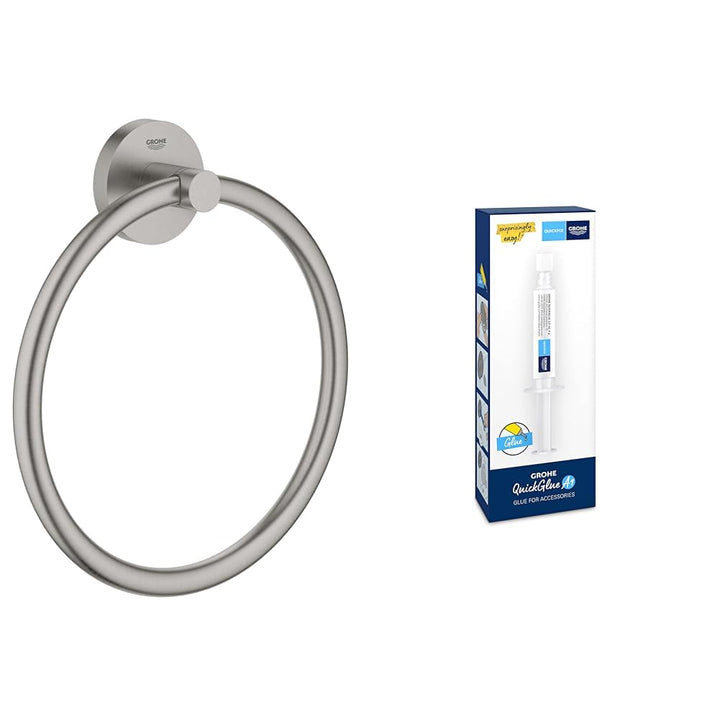 GROHE Start - Handtuchring (Material: Metall, verdeckte Befestigung), supersteel, 41174DC0 + Kleber