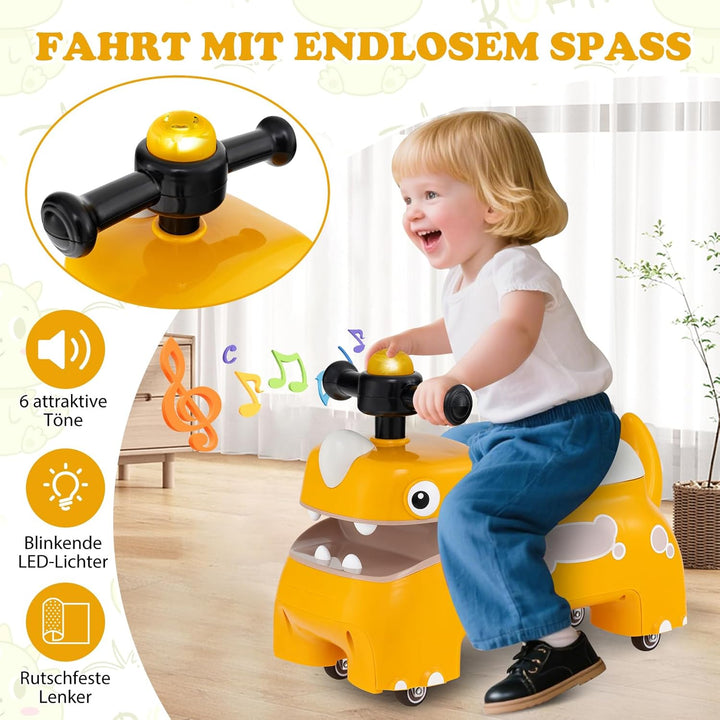 COSTWAY Rutschauto, Rutschfahrzeug mit Stauraum unter dem Sitz, Dinosaurier Schiebauto mit Lichter &