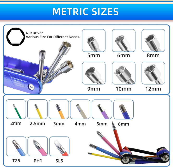 CCLIFE 2tlg Fahrrad Multifunktionswerkzeug Miniwerkzeug Faltbares Reparatur Werkzeug Set Blue 2tlg,