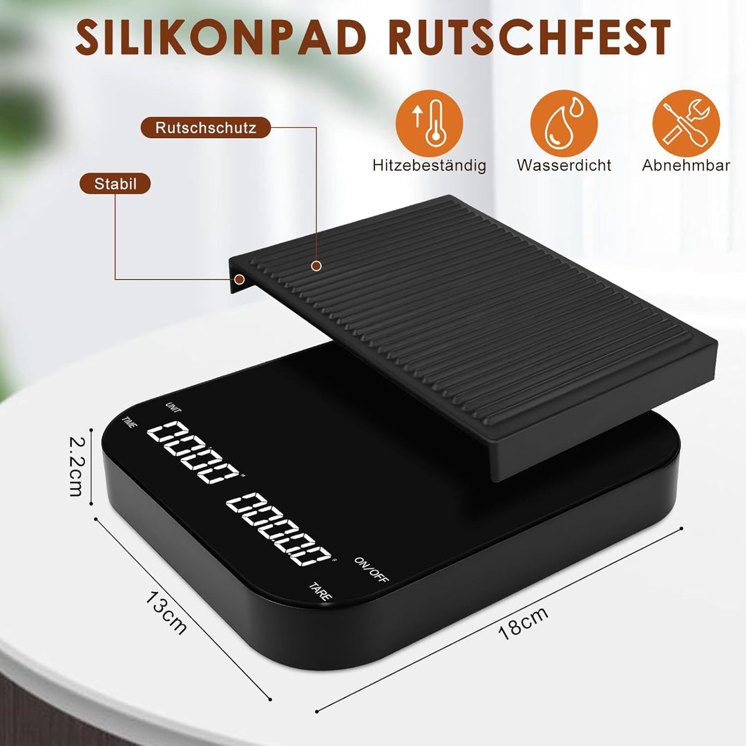 Espresso Waage Mit Timer, 3kg/0,1g Tragbare Digitale Feinwaage Kaffee, USB Wiederaufladbare Espresso