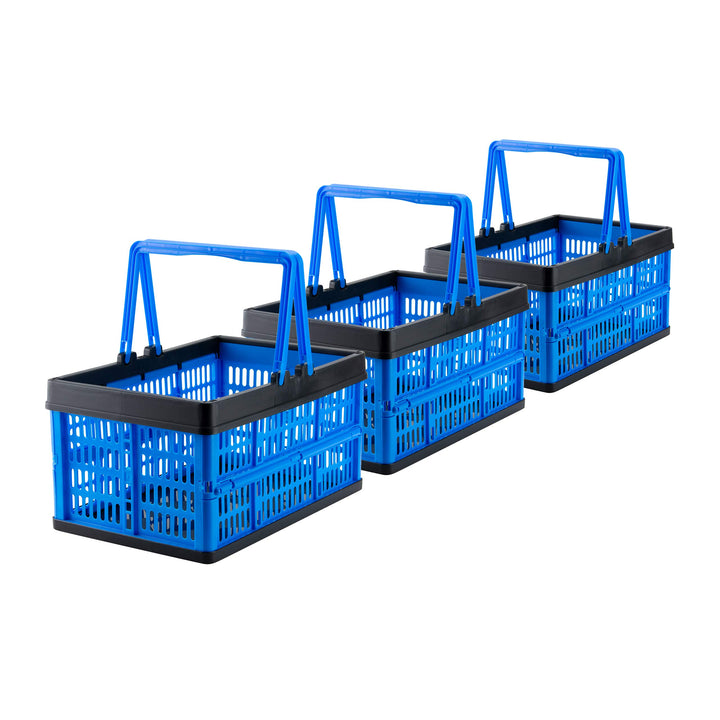 Grizzly kleine Klappbox faltbar mit Henkel, 3er Set, blau, je 16 L, Faltbox nutzbar als klappbarer E