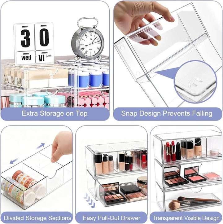 3 Stück Acryl Schmink Organizer Schminktisch Make up Organizer Kosmetik Makeup Organizers Schubladen
