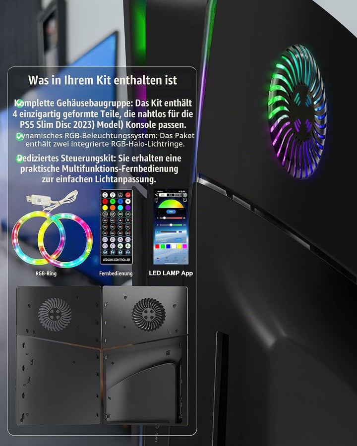 Joso Frontblende für PS5 Slim Disc Edition, Kratzfeste, staubdichte Ersatzhülle mit RGB-Ring, Abdeck