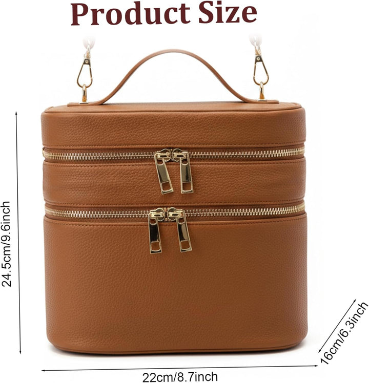 Vanity Case Make-up-Tasche, doppellagige Reise-Kosmetiktasche mit Griffen und Riemen, Make-up-Organi
