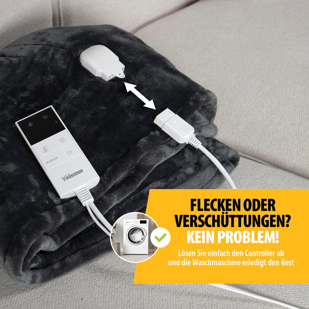 Tristar Elektrische Decke – 180 x 120 cm Fleece – Maschinenwaschbar – Einstellbarere Temperatur – Ab