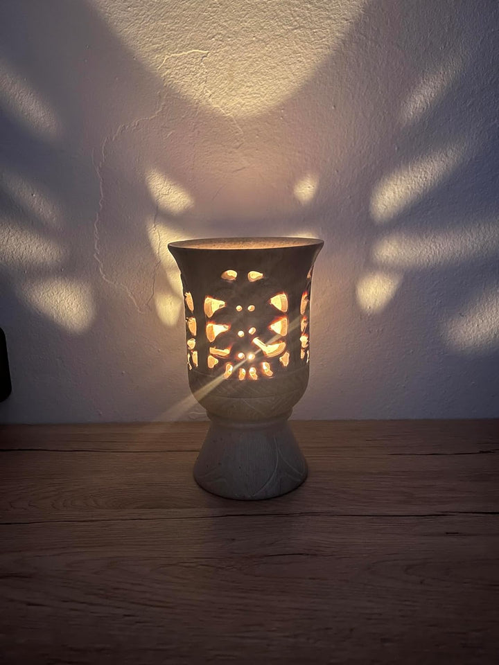Bitto Weihrauchbrenner Windlicht Softstone Madurai Höhe 13 cm, Ø 9 cm mit Edelstahlsieb Ø 9 cm Fair