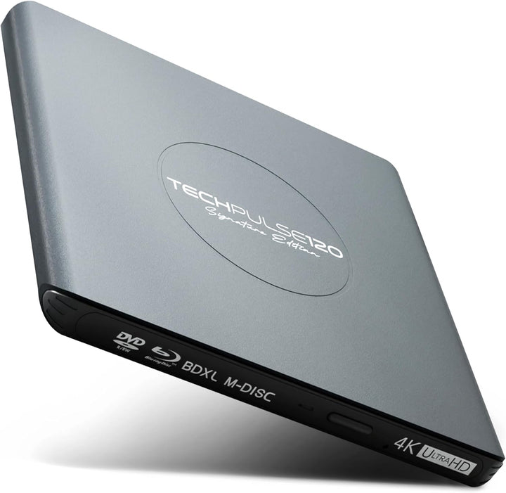 techPulse120 Externes USB 3.1 USB-C UHD 4k 3D M-DISC Blu-ray DVD CD HDR10 128GB Laufwerk Brenner Bur