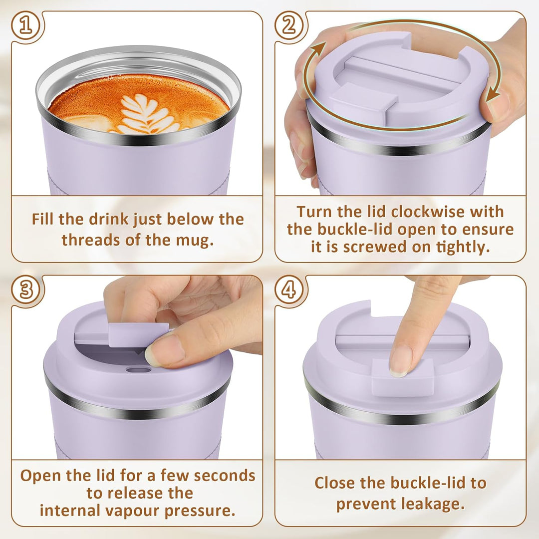 KETIEE Kaffeebecher to go,380ml Thermobecher Kaffee-to-go,Kaffeebecher Thermo,Doppelwandig Reisebech