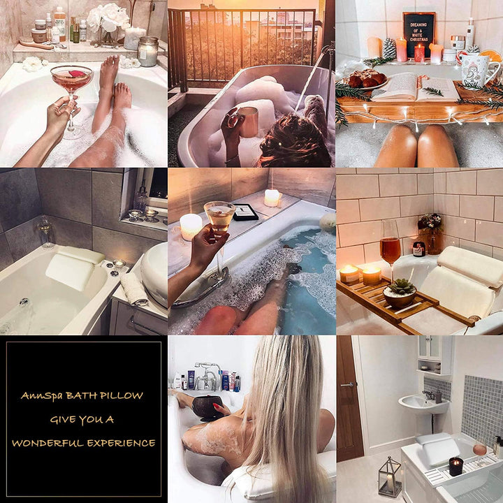 Badewannenkissen, Luxus Badewanne &amp; Spa-Kissen mit 7 rutschfest Saugnäpfen, 2 Panel Design für Kopf,