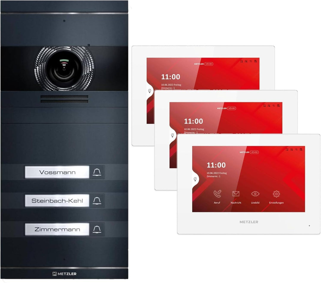 Metzler VDM10 2.0 Video Sprechanlage Komplett Set - mit austauschbarem Namensschild - LAN/POE - Türs