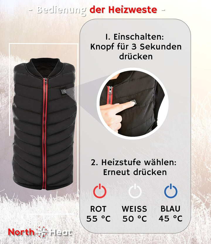 Muawo Premium beheizbare Weste | Grösse XS - XXL | Heizweste für Damen und Herren | Kleidung bis 55°