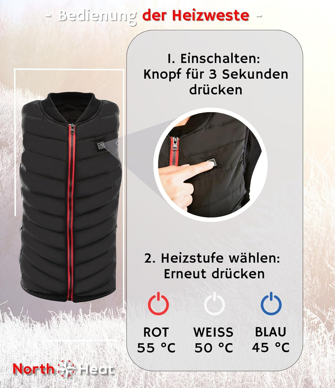 Muawo Premium beheizbare Weste | Grösse XS - XXL | Heizweste für Damen und Herren | Kleidung bis 55°