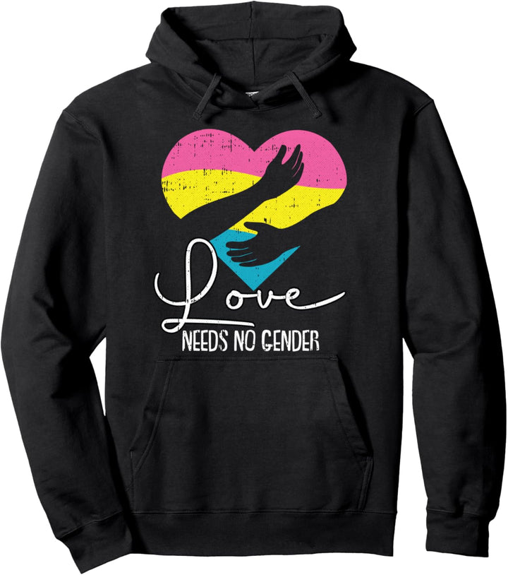 Love Needs No Gender Pansexual Pride Heart LGBT-Q Ally Pan Pullover Hoodie