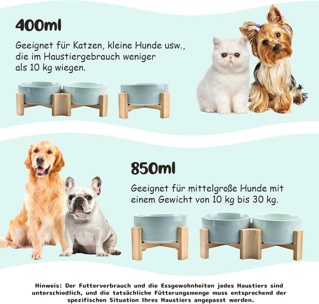 SPUNKYJUNKY 15° Kippbare Keramik Hundenapf mit Holzständer Futter und Wassernapf rutschfest für Hund