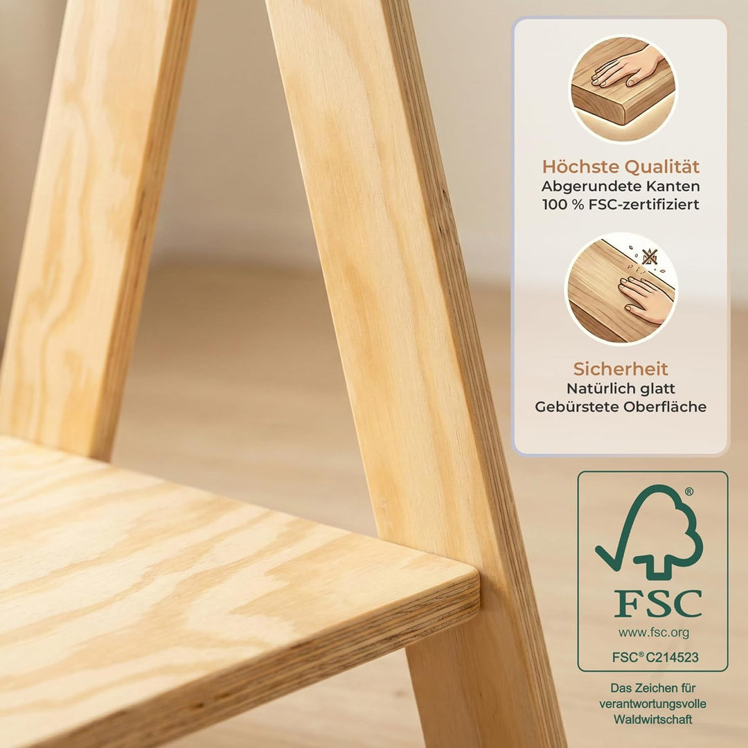 smartwood TIPI M - Kleiderständer für Kinder, Montessori Kindergarderobe mit Ablage - 3 Grössen, Nat