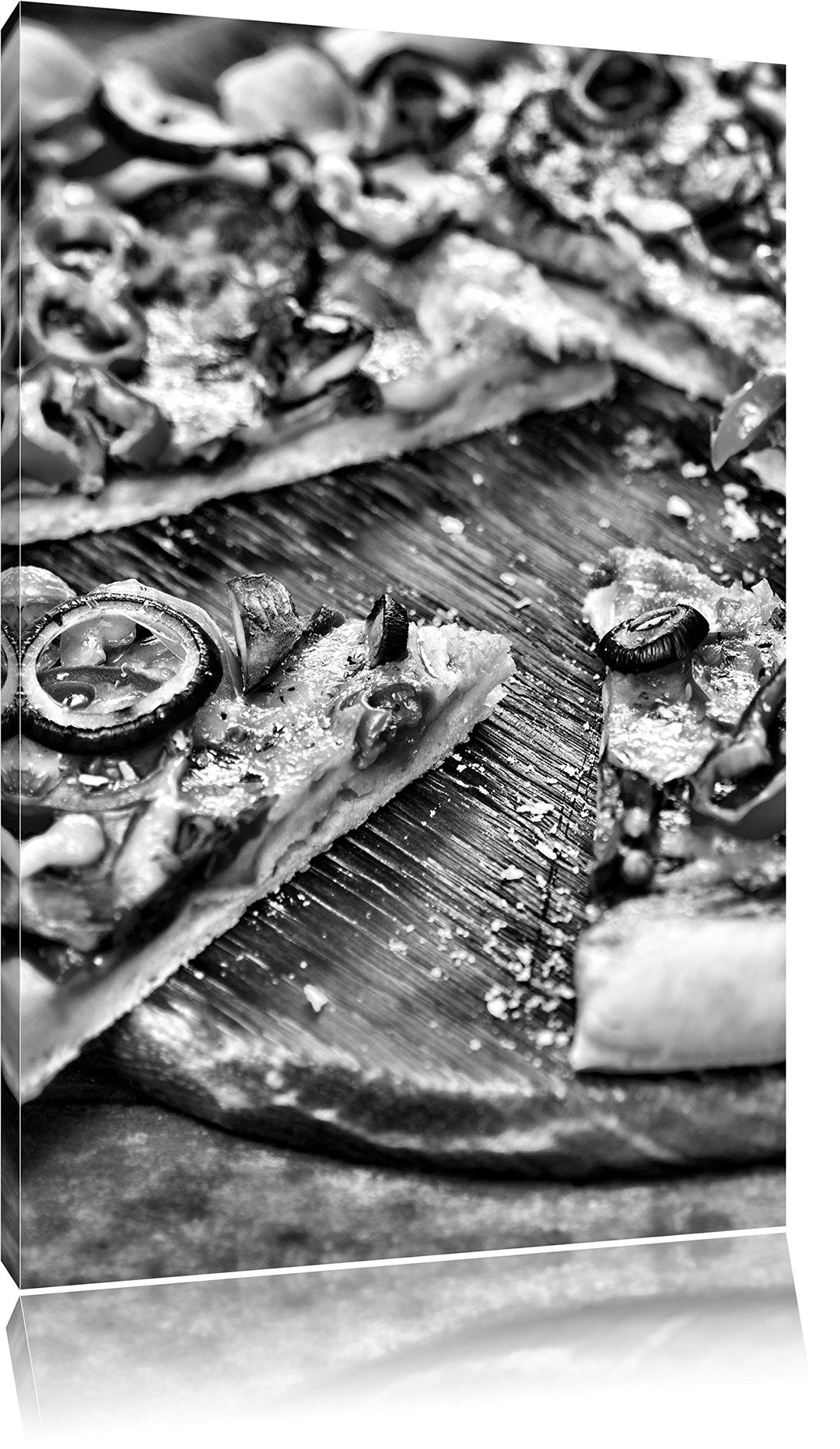 Pixxprint Leckere Pizza auf Holztisch als Leinwandbild/Grösse: 100x70 / Wandbild/Kunstdruck/fertig b