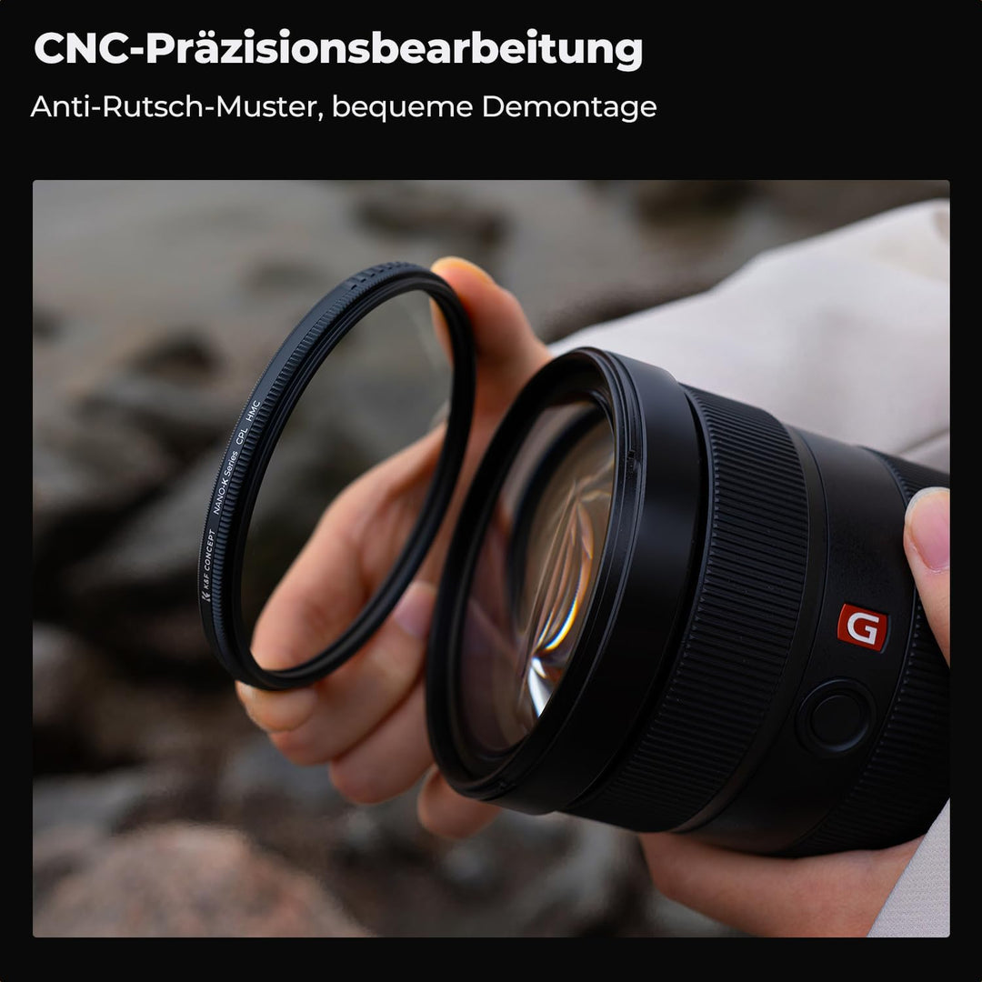 K&F Concept Polfilter 49mm CPL Filter mit Objektivdeckel, Objektivdeckel-Halteband, Reinigungstücher