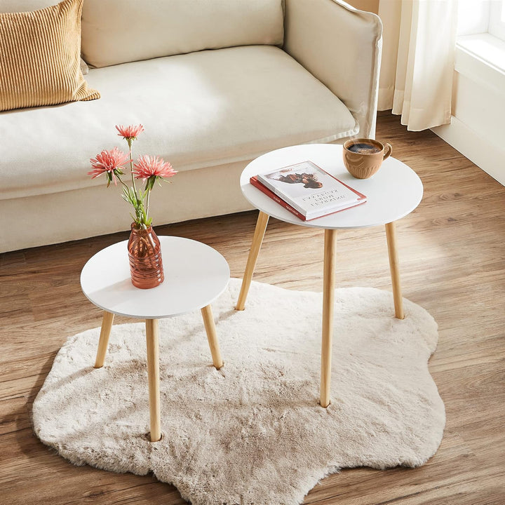 SONGMICS Beistelltisch-Set rund, 2 Moderne Sofatische, minimalistisch, skandinavischer Stil, Couchti