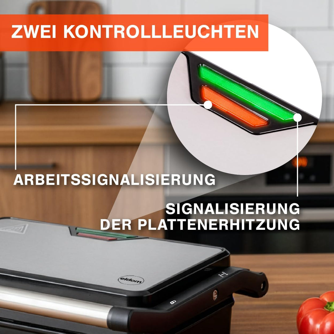 Kontaktgrill 2-in-1 – Kontakt- & Flächengrill mit Temperaturregelung – Antihaftplatten, Edelstahlgeh