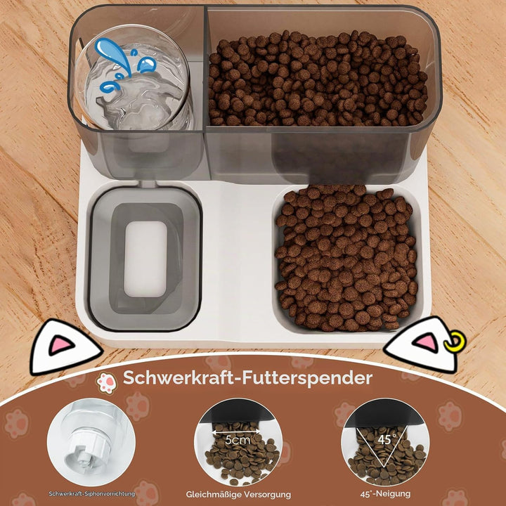 Futterautomat Katze Set, 3.8L 2-in-1 Automatischer Gravity Katzen Hund futterautomaten Wasserspender