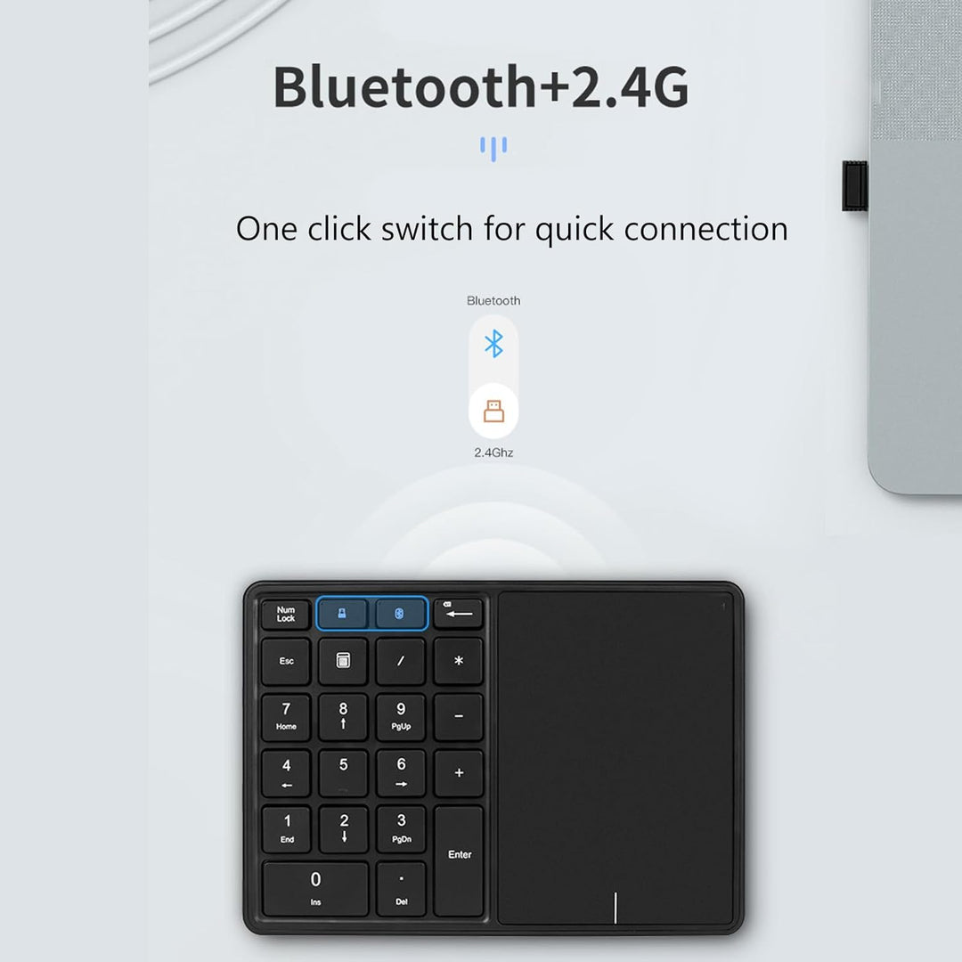 Kabelloser Nummernblock mit Touchpad, Bluetooth-Nummernblock für Laptop, 22 Tasten Wireless BT Dual