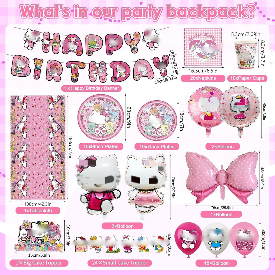 Ki-ty Pappteller Kindergeburtstag Mädchen- Kity Geburtstag Geschirr Set Geburtstagsdeko Partygeschir
