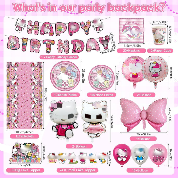 Ki-ty Pappteller Kindergeburtstag Mädchen- Kity Geburtstag Geschirr Set Geburtstagsdeko Partygeschir
