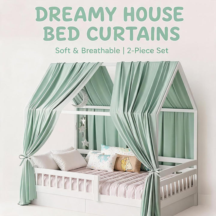 Hausbett Himmel Set, 2 Stück Betthimmel Hausbett, Leichter Atmbar Baumwoll Himmelbett Vorhängemit, M