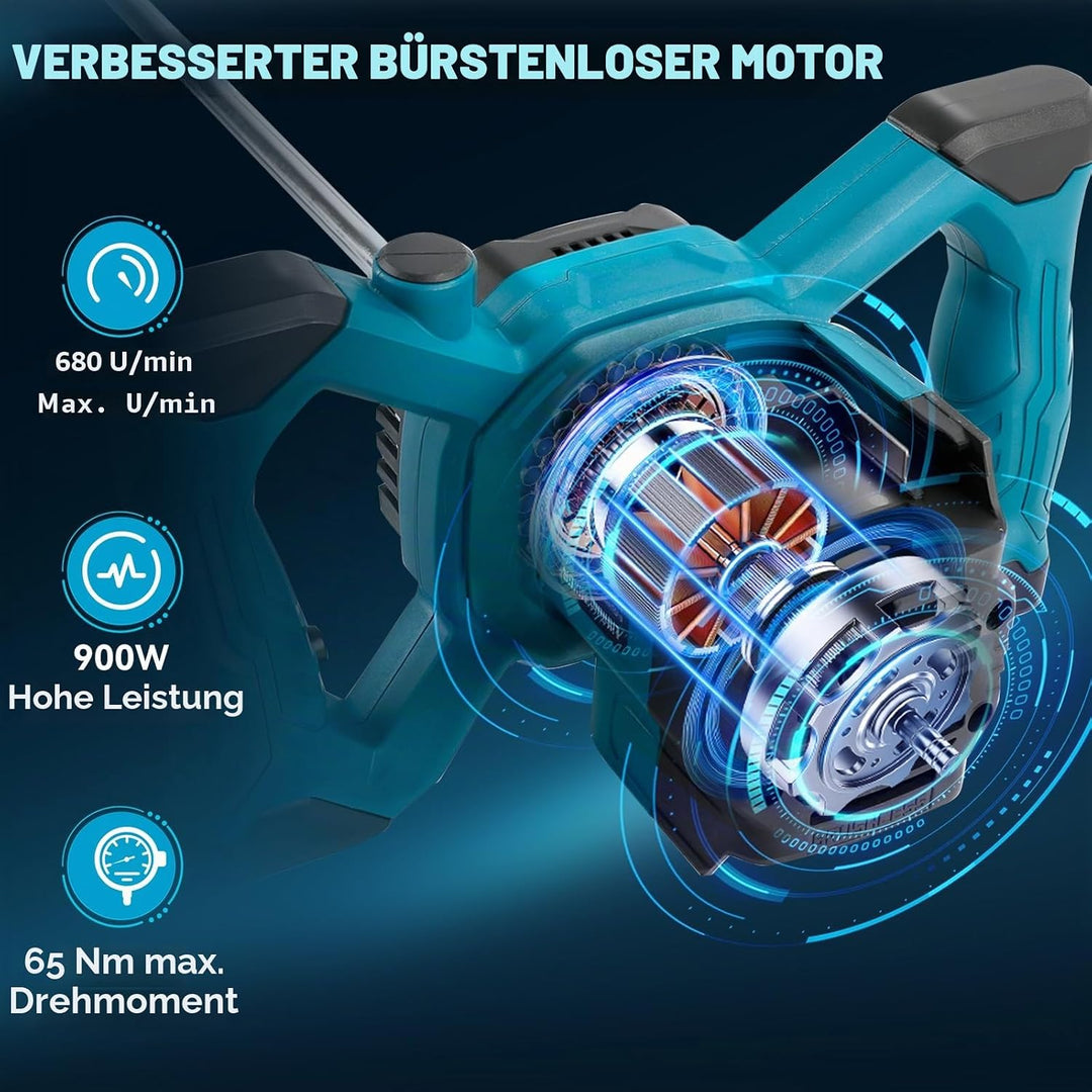 Kabelloser Zementmischer Kompatibel mit Makita 18V Akku, 680 U/min Bürstenloser Paddelmischer mit 6